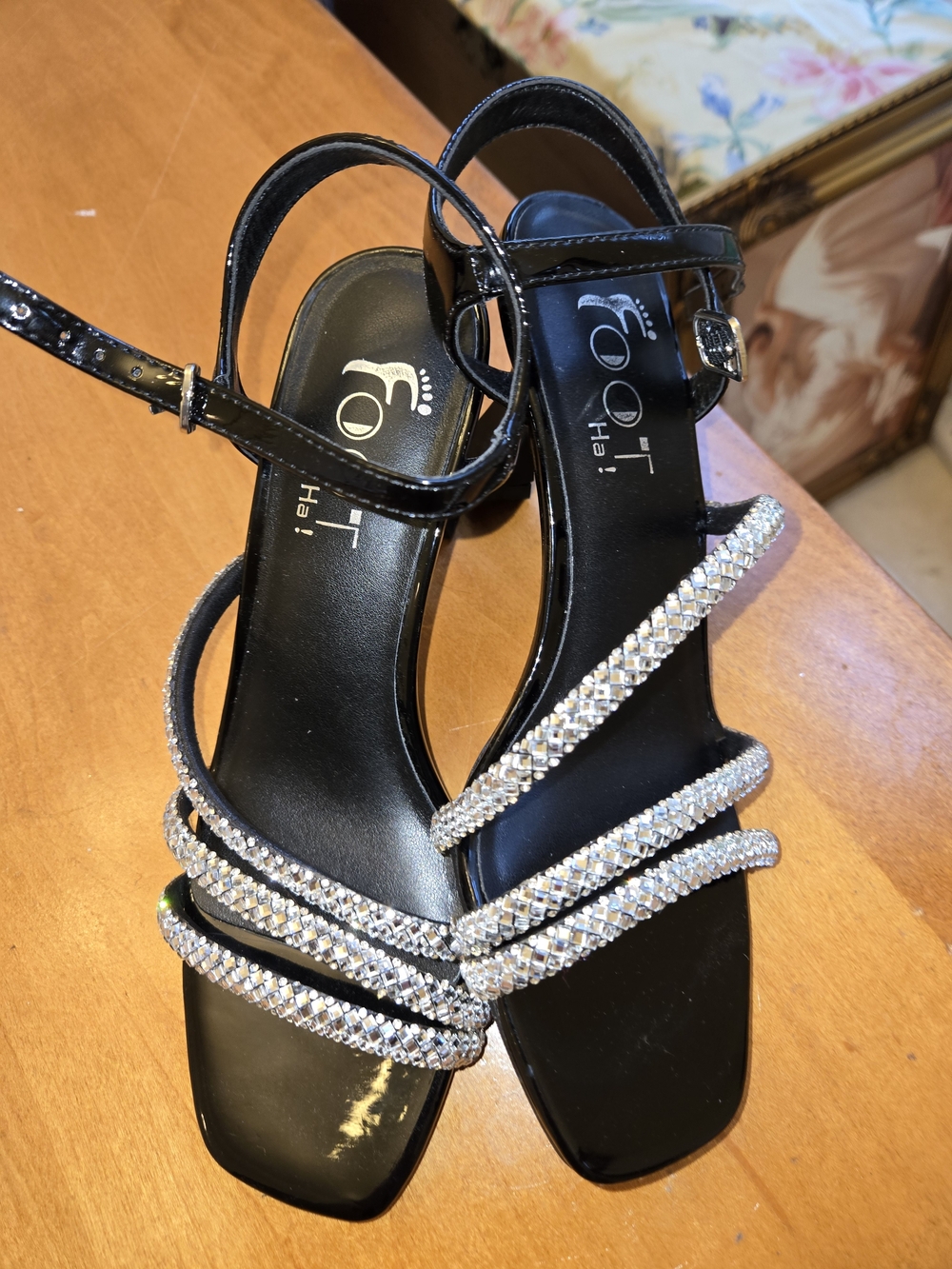 Black Rhinestone Strappy Evening Sandals